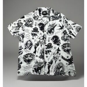 DON ED HARDY Men Shirt Tattoo Artwork Short Sleeve White/Gray Size Medium